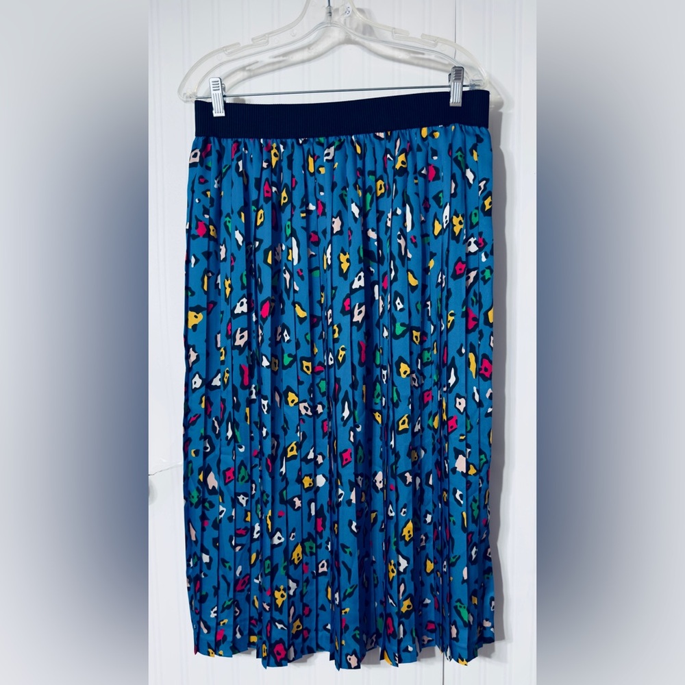 HELENE LONDON‎ Blue Printed Pleated Women's Skirt SZ L (TXA953)